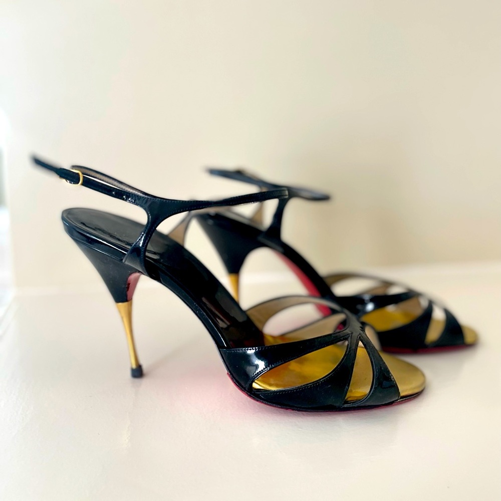 Vintage Louboutin heels- black and gold